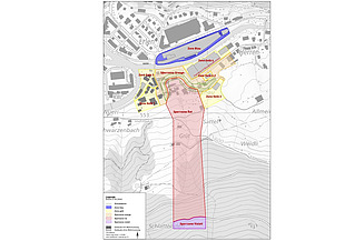 Zonenplan von Schwanden in unterschiedlichen Farben rot,blau, gelb