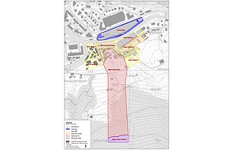 Zonenplan von Schwanden in unterschiedlichen Farben rot,blau, gelb